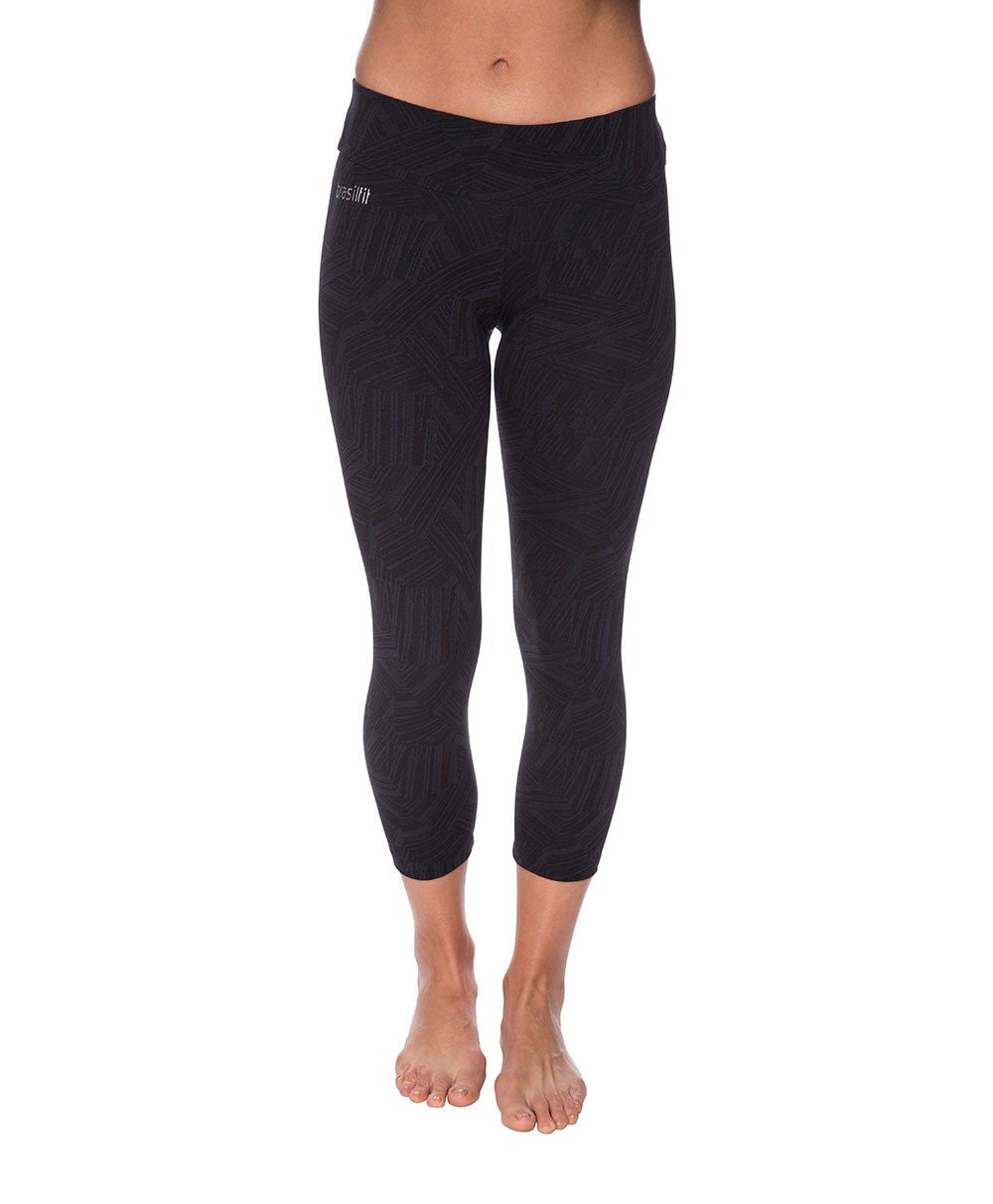 Side view product image for Brasilfit Faith Calf Length activewear leggings.  Faith leggings are part of our textured activewear legging collection that is focused on performance, high compression activewear.