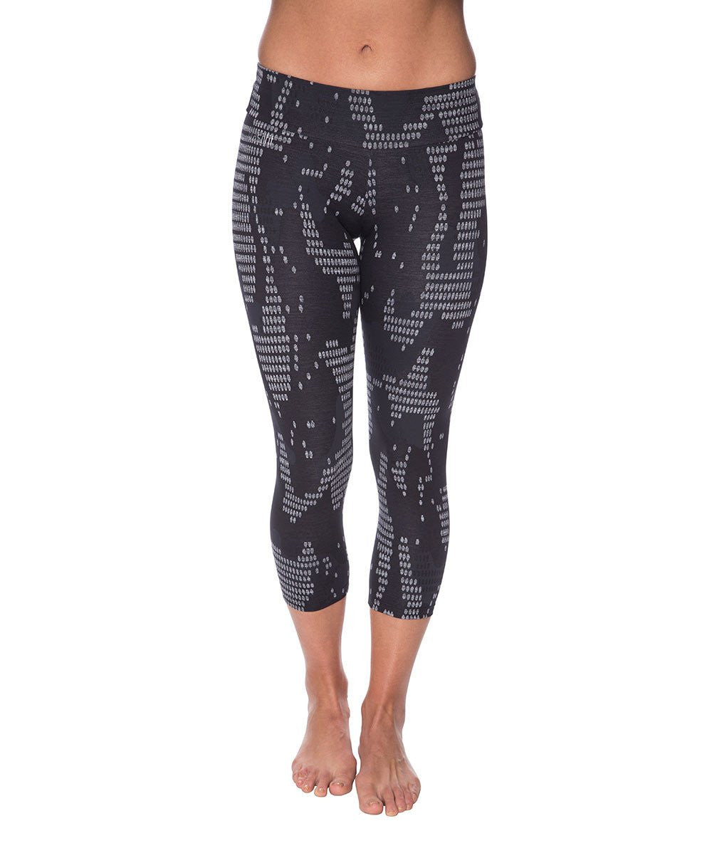 Side view product image for Brasilfit Bangkok Calf Length activewear leggings.  Bangkok leggings are part of our textured activewear legging collection that is focused on performance, high compression activewear.