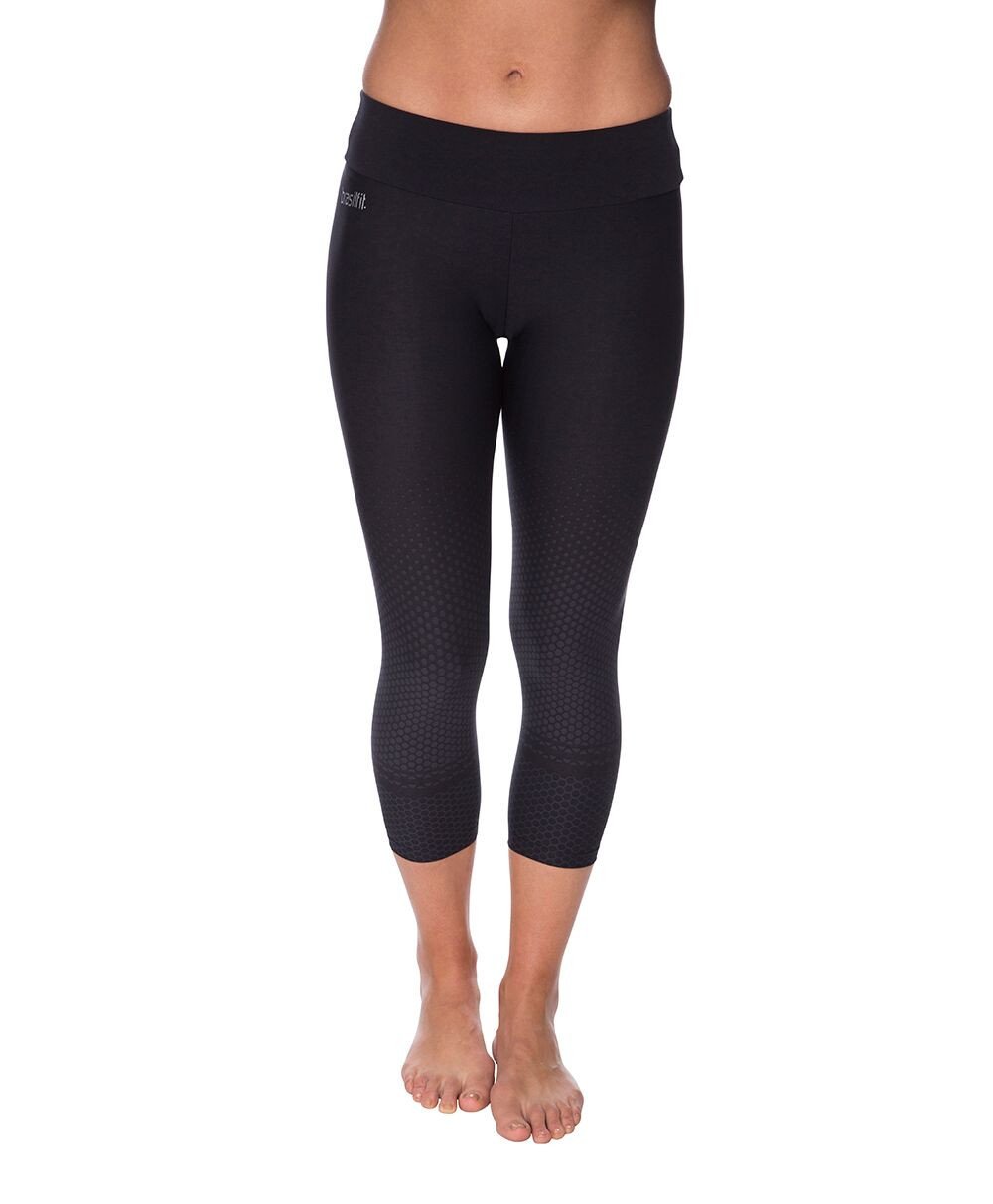 Side view product image for Brasilfit Quebec Calf Length activewear leggings.  Quebec leggings are part of our textured activewear legging collection that is focused on performance, high compression activewear.