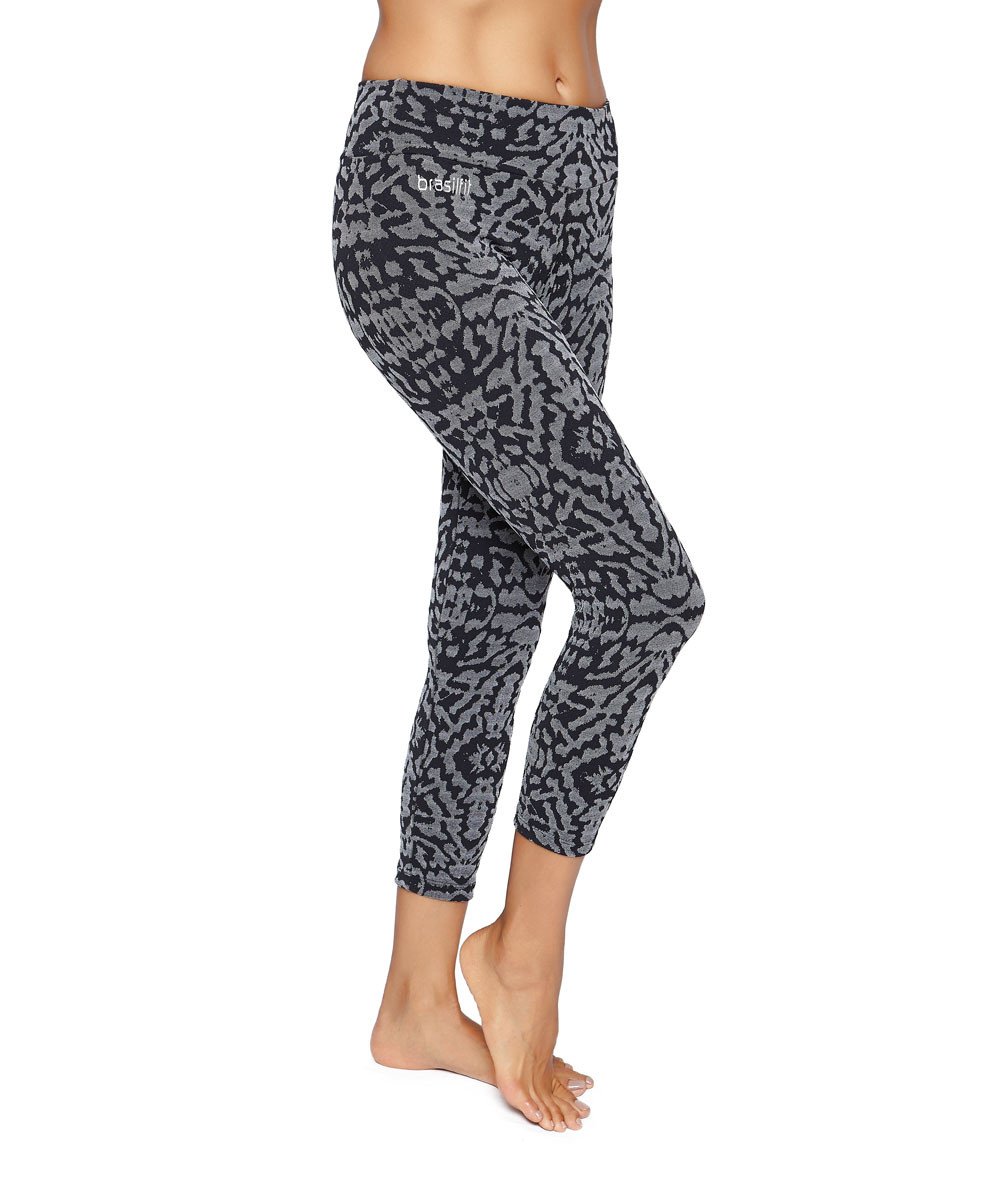 Side view product image for Brasilfit Wildlife Calf Length activewear leggings.  Wildlife leggings are part of our textured activewear legging collection that is focused on performance, high compression activewear.