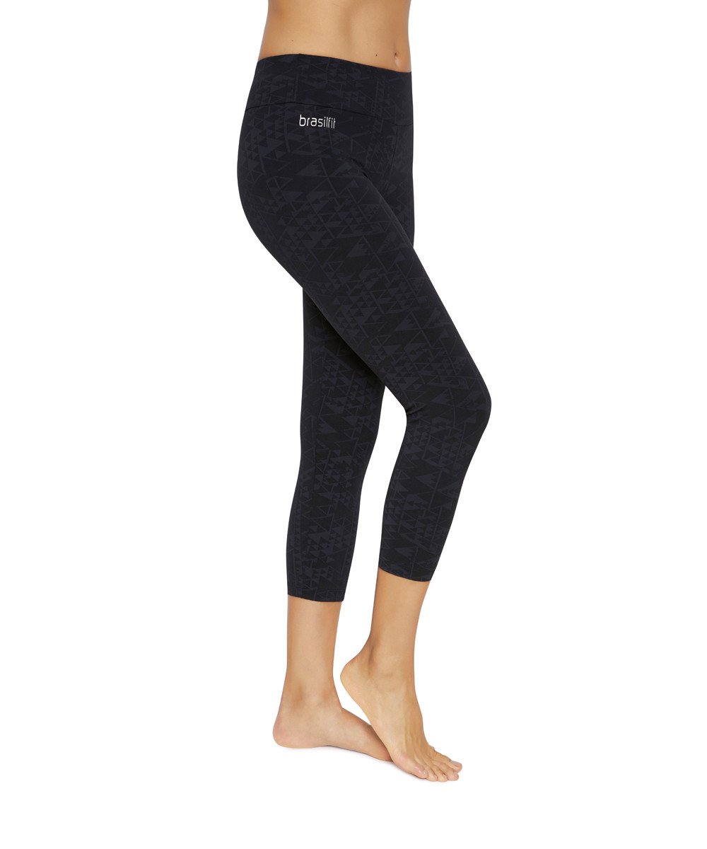 Side view product image for Brasilfit Saturn Calf Length activewear leggings.  Saturn leggings are part of our textured activewear legging collection that is focused on performance, high compression activewear.