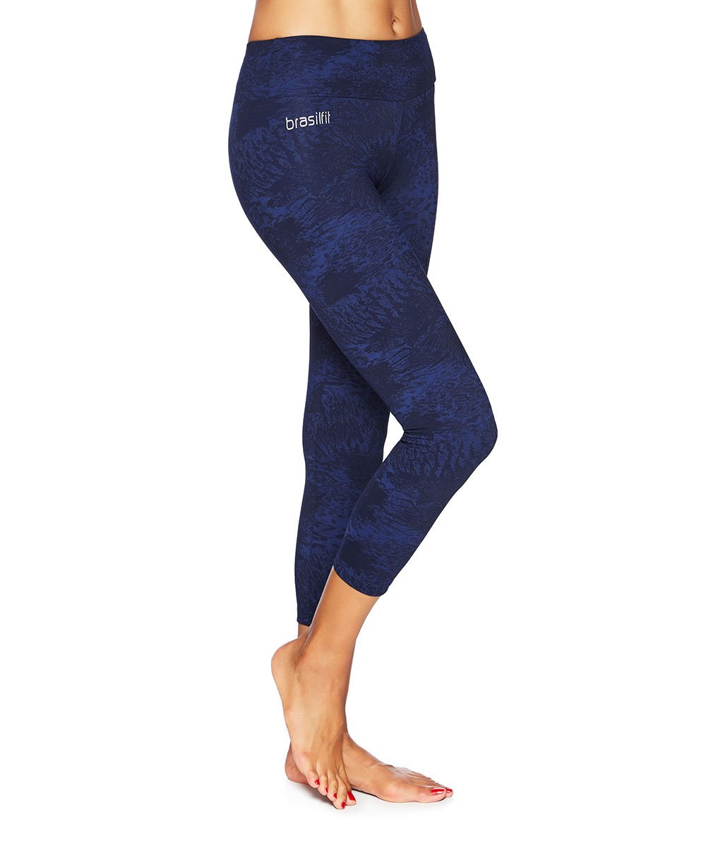 Side view product image for Brasilfit Midnight Forest Calf Length activewear leggings.  Midnight Forest leggings are part of our textured activewear legging collection that is focused on performance, high compression activewear.