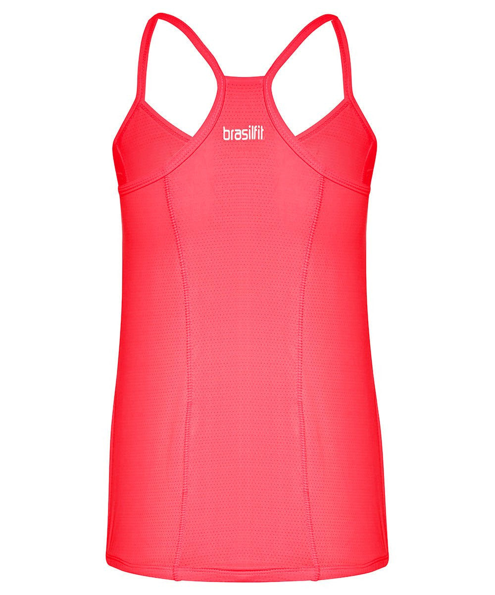 Front view mannequin product image for Brasilfit activewear Juliana singlet in coral.  The Juliana singlet is part of our basics activewear collection that is focused on performance, high compression activewear.